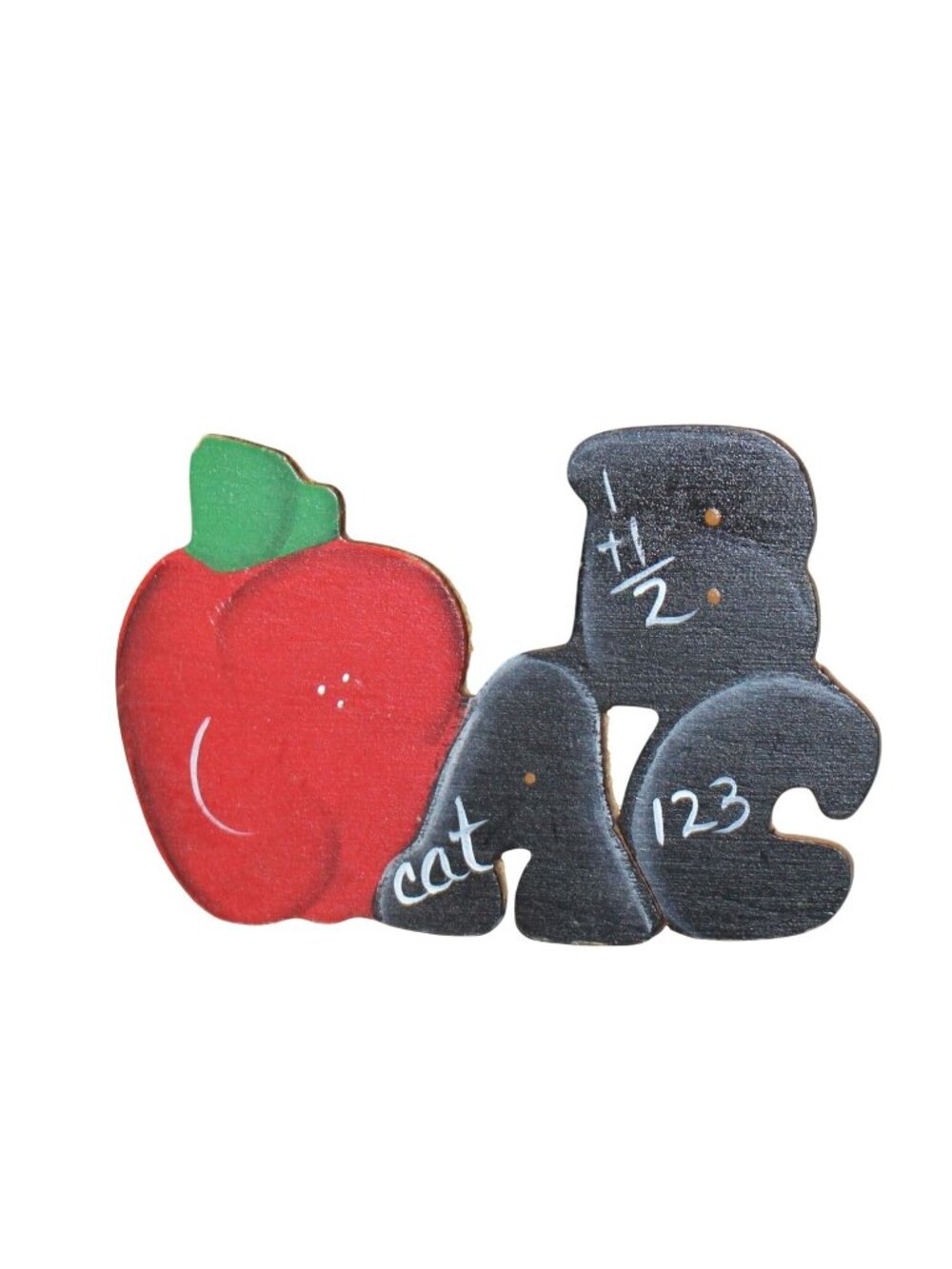 Vtg Wooden Teacher Apple ABC Pin Chalkboard School Brooch